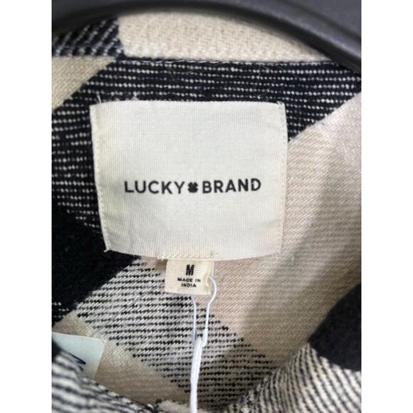 Lucky Brand Buffalo Plaid Oversized Jacket Women’s M Cream Black Southwestern - Picture 10 of 16